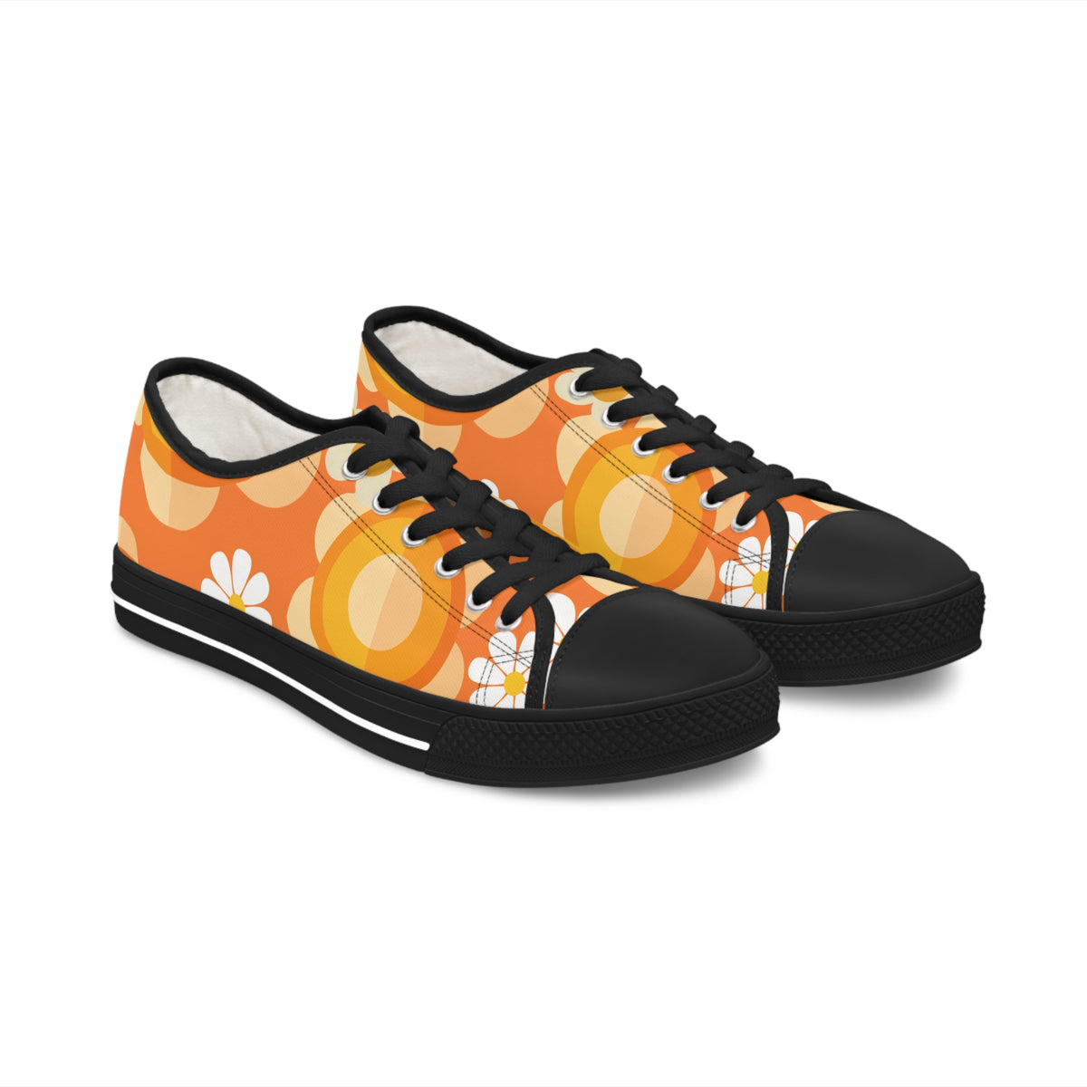 Retro 70s Floral Women's Low Top Sneakers - Trendy Orange Design - Mid Century Modern Gal