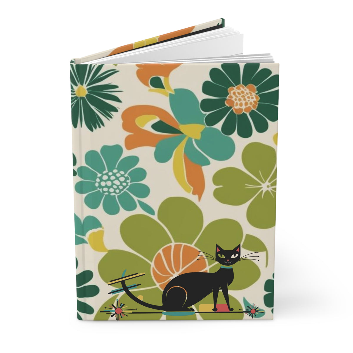 Atomic Cat Mid Mod Retro Floral Hardcover Journal - Vibrant & Whimsical Design for Creative Minds - Mid Century Modern Gal