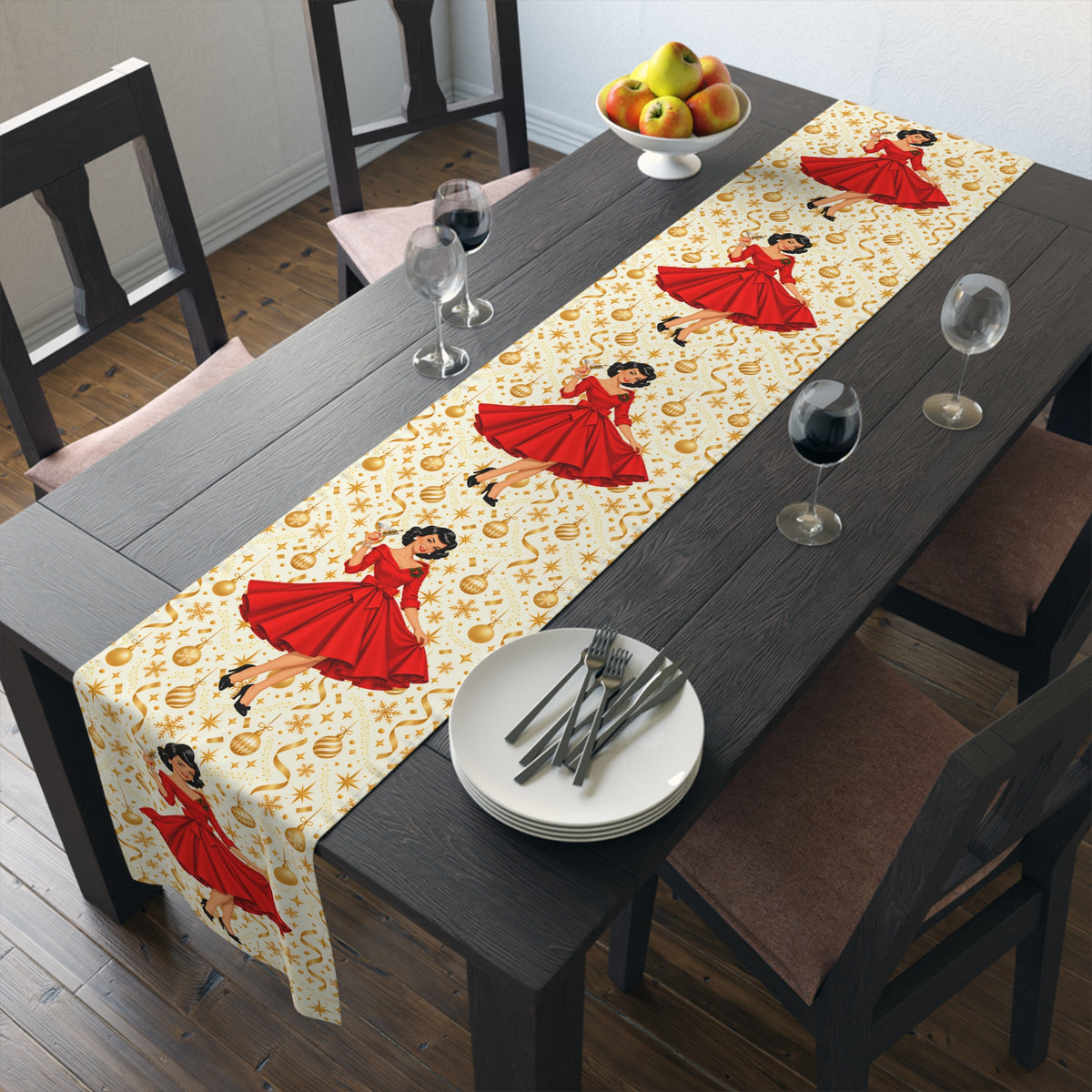 Mid Century Modern Christmas Martini Gal Table Runner