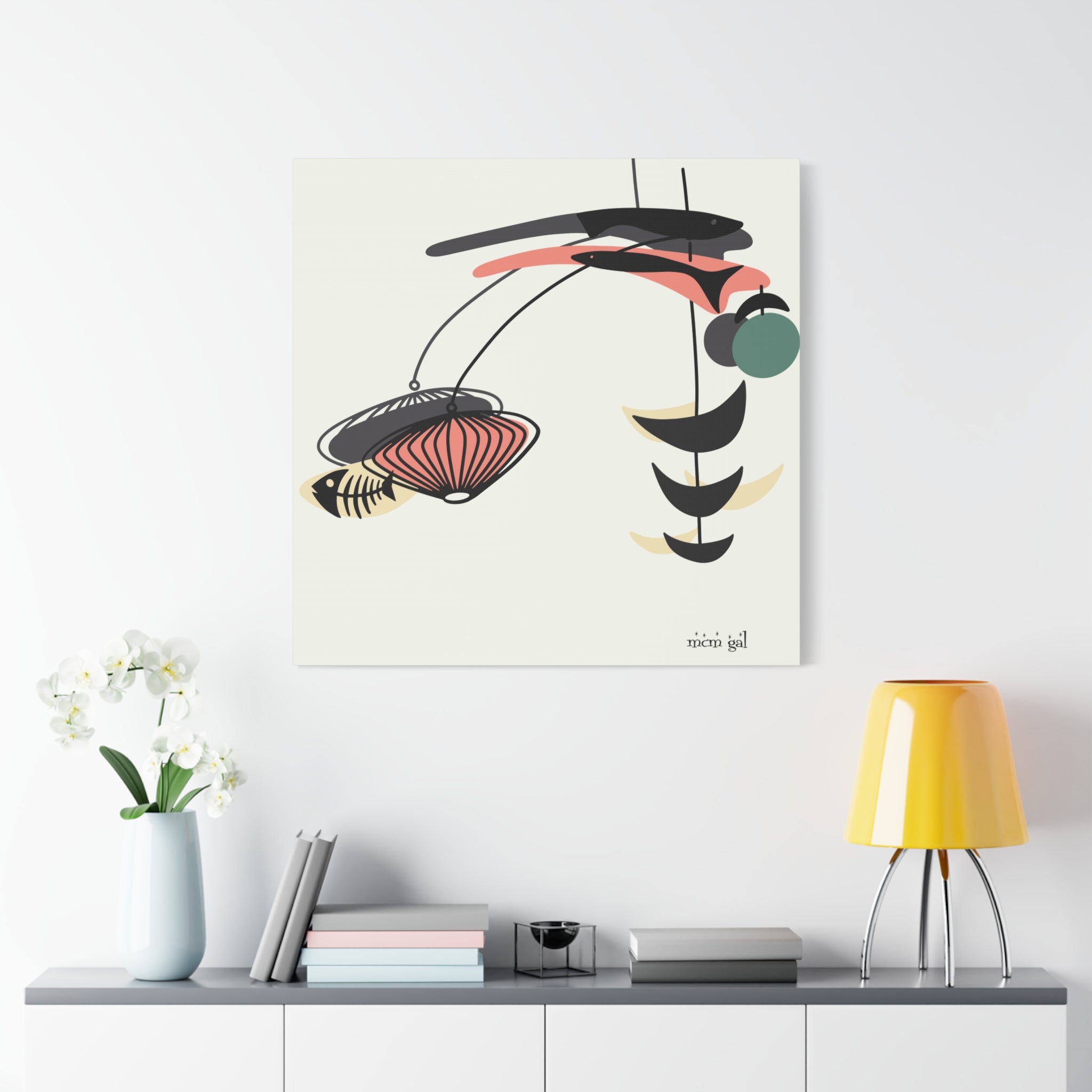 Mid Century Modern Fish Art, Modern Abstract Wall Art Canvas - Mid Century Modern Gal