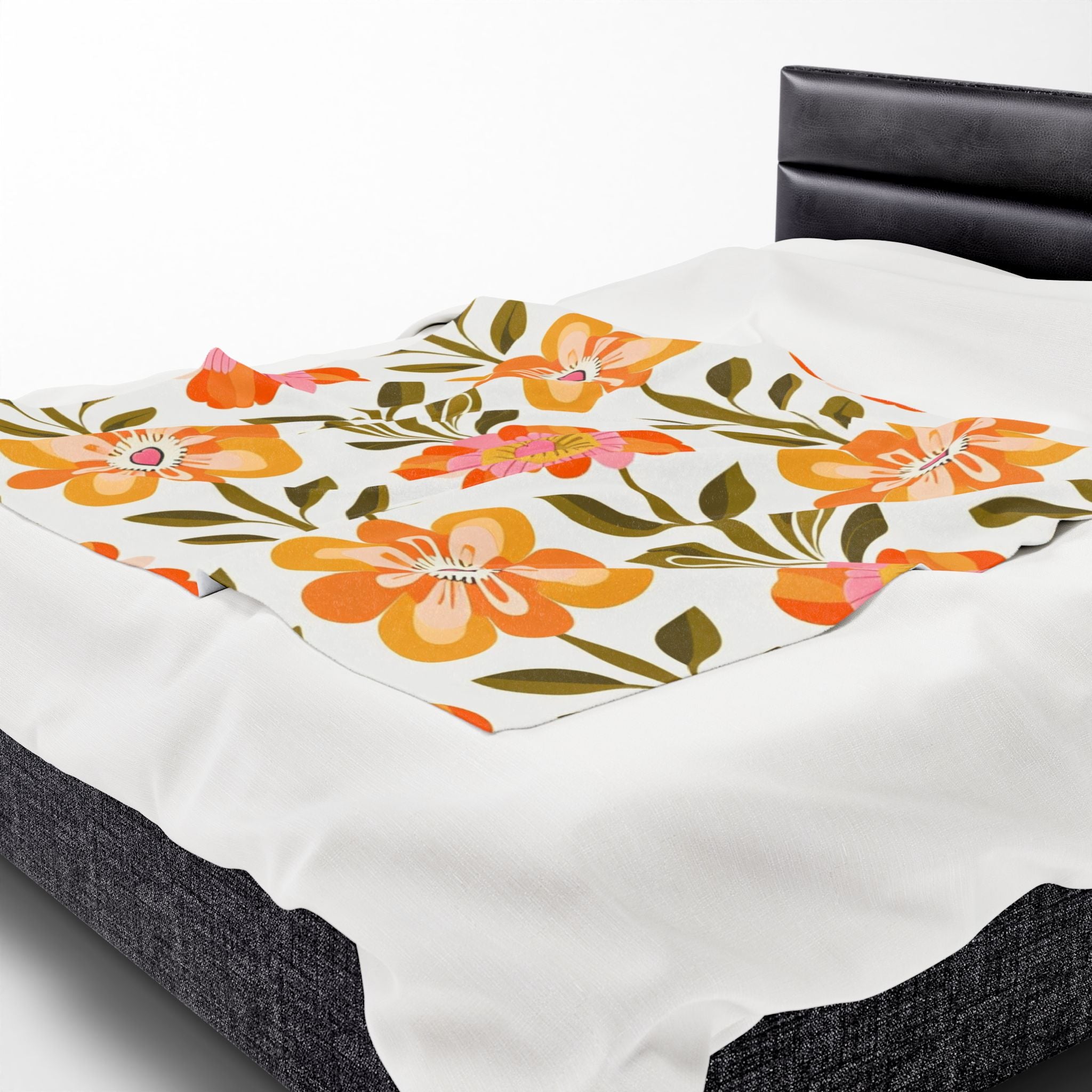 Scandinavian Mid Century Modern Floral Velveteen Plush Blanket - Cozy, Soft Throw for Home Decor & Gift Giving - Mid Century Modern Gal