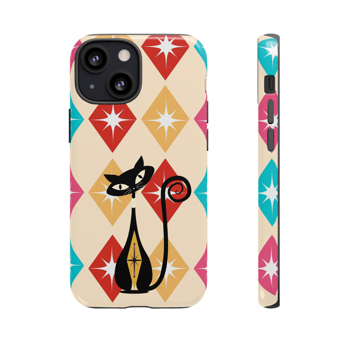 Mid Century Modern Atomic Cat, Atomic 50s Diamonds Retro Phone Tough Cases - Mid Century Modern Gal