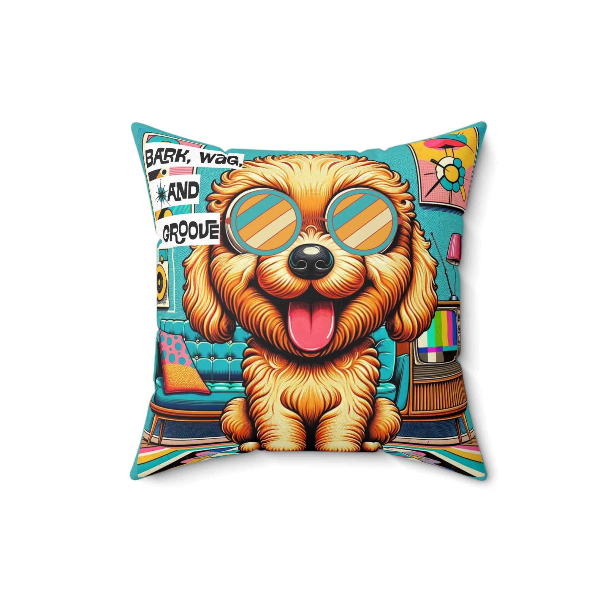 Golden Doodle Retro Dog, Kitschy 50s Mid Century Modern Doodle Dog Lover Pillow And Insert - Mid Century Modern Gal