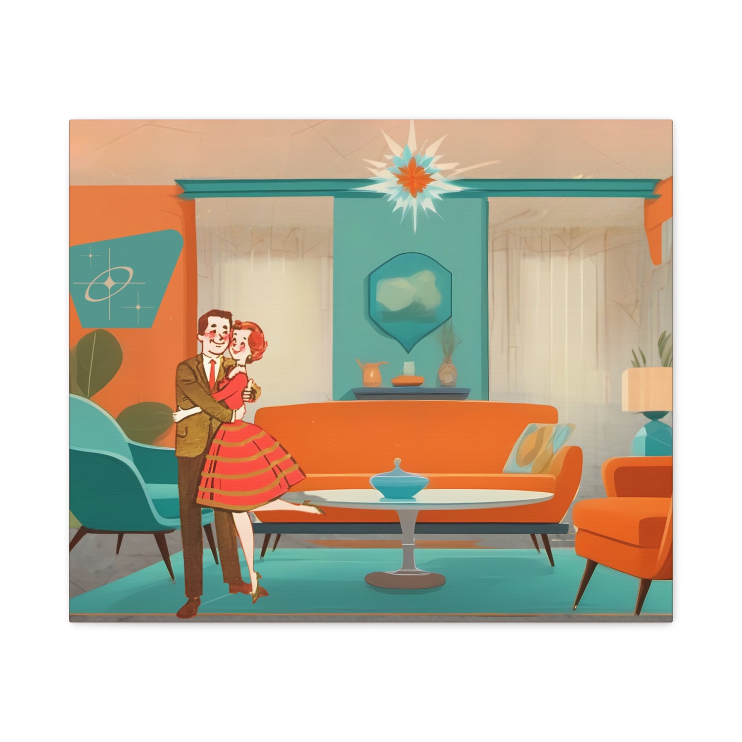 Mid Century Modern Wall Art, 50s Couple, Orange Teal, Mod Retro Wall Art - Mid Century Modern Gal