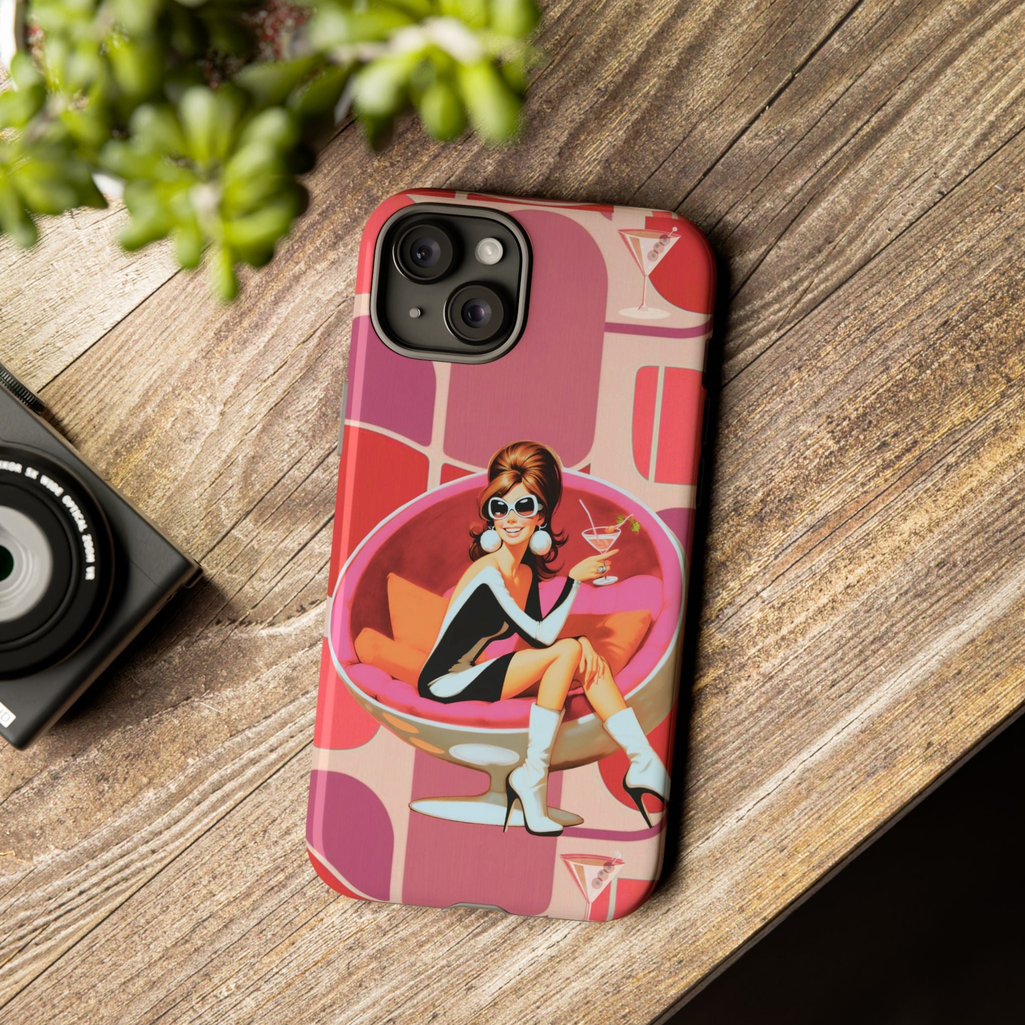 Mid Mod 60s Mod Gal, Kick Back Enjoy, Retro Chic Phone Case with Cocktail Design