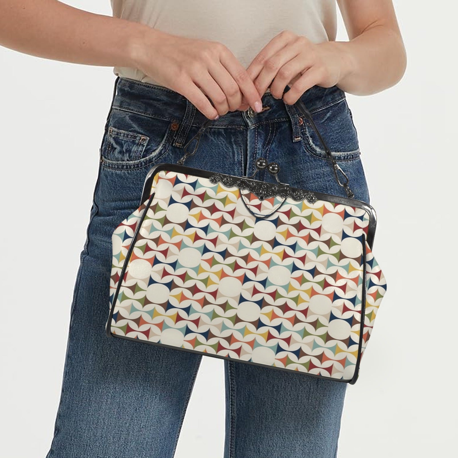 Mid Century Modern Scandinavian Designed Kisslock Crossbody Purse - Mid Century Modern Gal