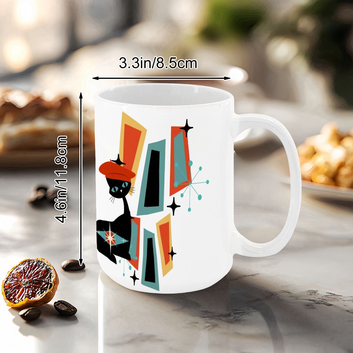 Atomic Cat Mid Century Modern Coffee Mug With Geometric Design - Mid Century Modern Gal