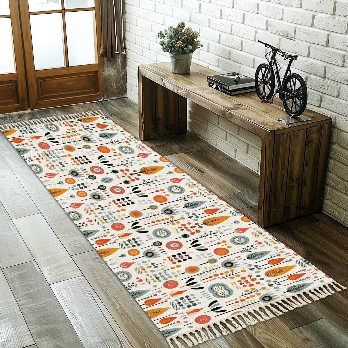 Mid Century Modern Scandinavian Designed Retro Runner Rug with Tassels - Mid Century Modern Gal