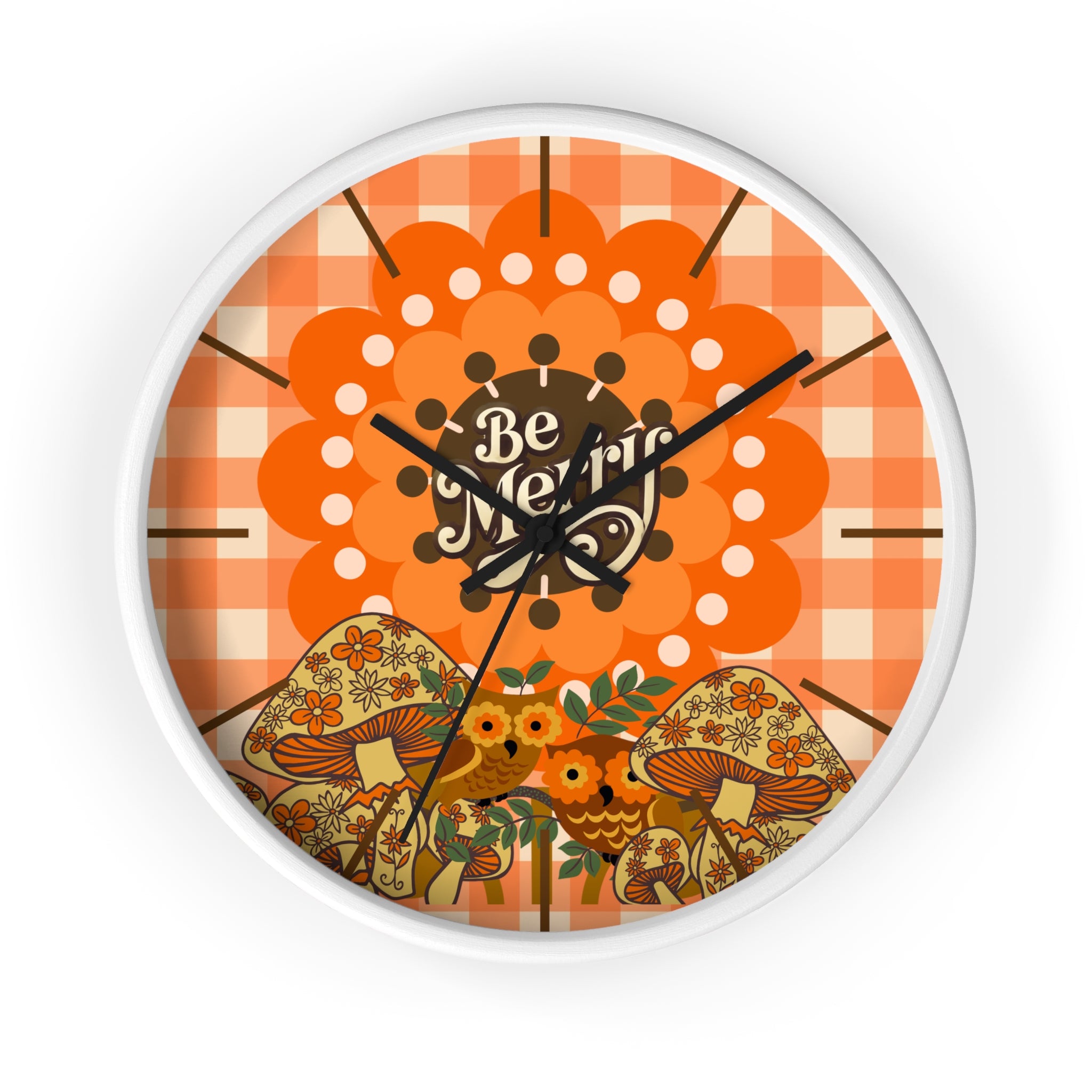 Sears Merry Mushroom, 70s Vintage Retro Wall Clock - Be Merry Home Decor, Round Mushroom Design, Bohemian Style Clock - Mid Century Modern Gal