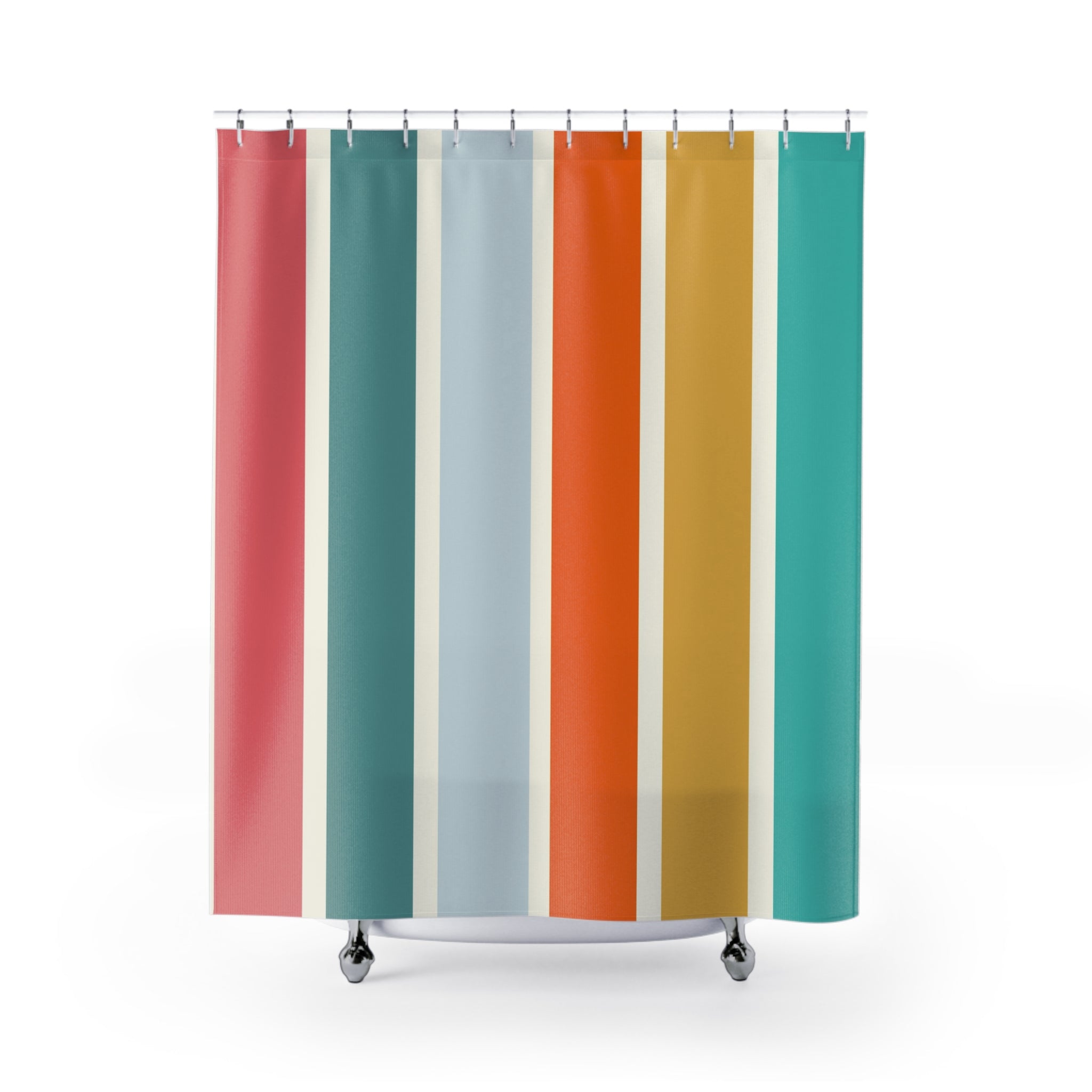 Fruity Stripes Retro Mod Minimalist MCM Colorful Shower Curtain - Mid Century Modern Gal