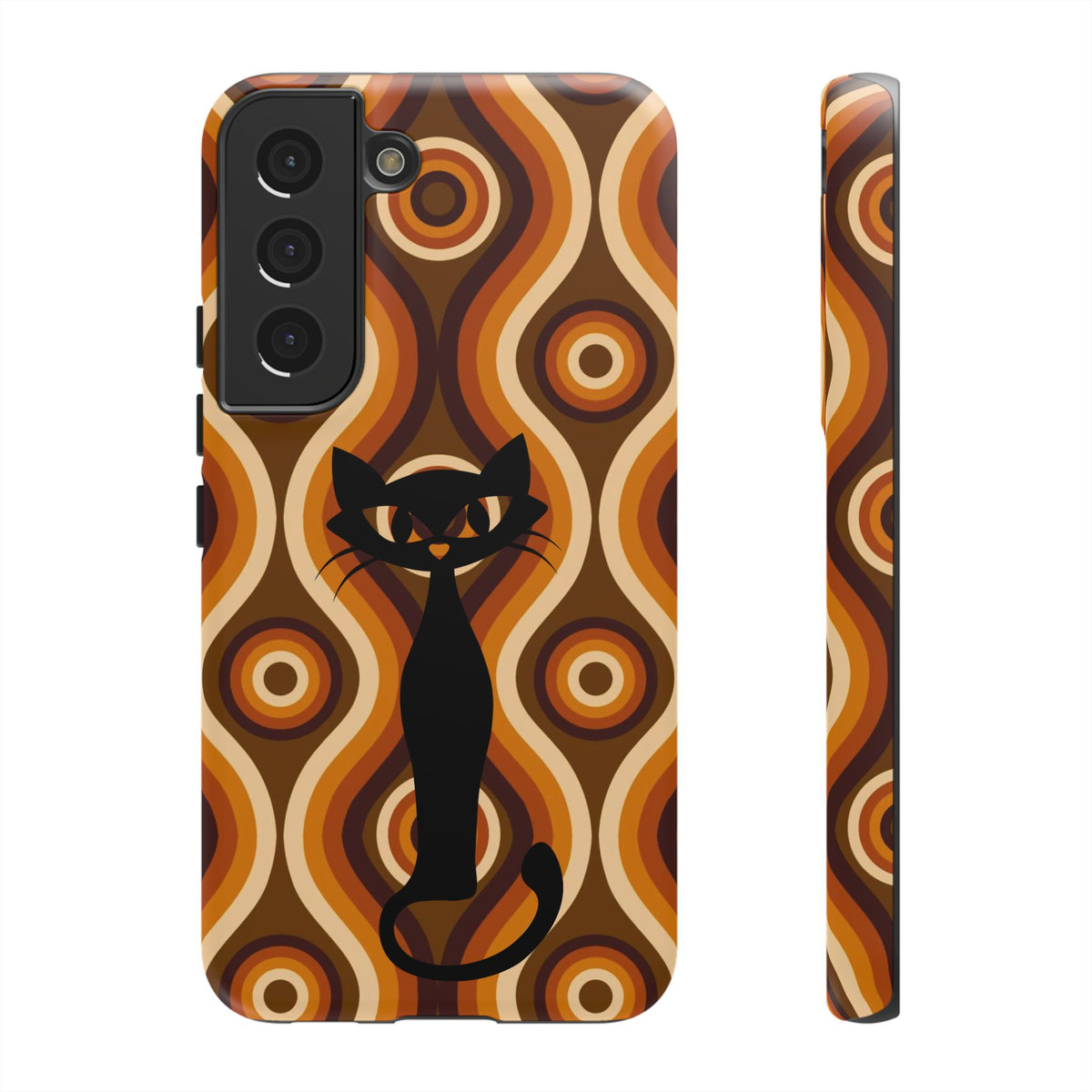 Retro Phone Case, Groovy Brown, Atomic Kitsch Cat Tough Smart Phone Cases - Mid Century Modern Gal
