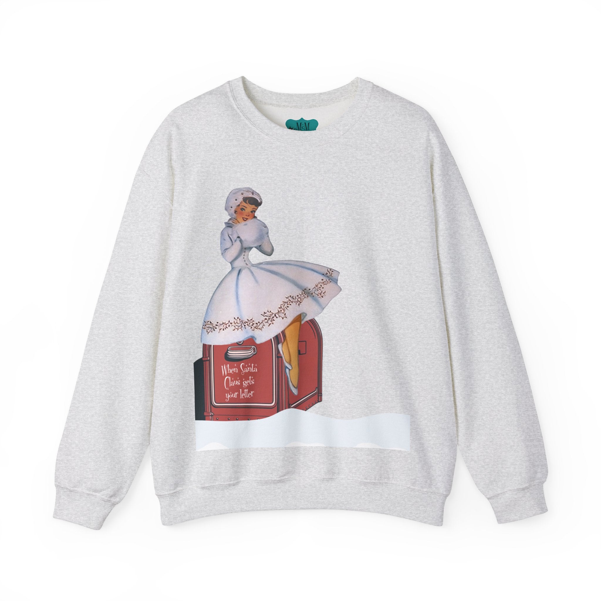 Mid Century Modern Christmas, Mod Gal, Kitschy Vintage-Inspired Unisex Heavy Blend™ Crewneck Sweatshirt - "When Santa Gets Your Letter" - Mid Century Modern Gal