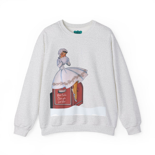 Mid Century Modern Christmas, Mod Gal, Kitschy Vintage-Inspired Unisex Heavy Blend™ Crewneck Sweatshirt - "When Santa Gets Your Letter"