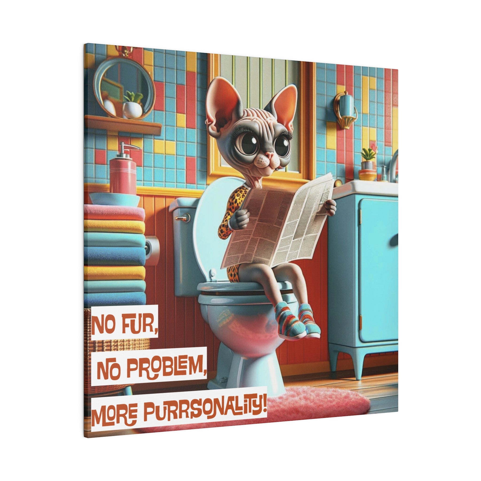 Hairless Cat Art, Funny Kitschy Mid Century Modern Bathroom Wall Art - Mid Century Modern Gal