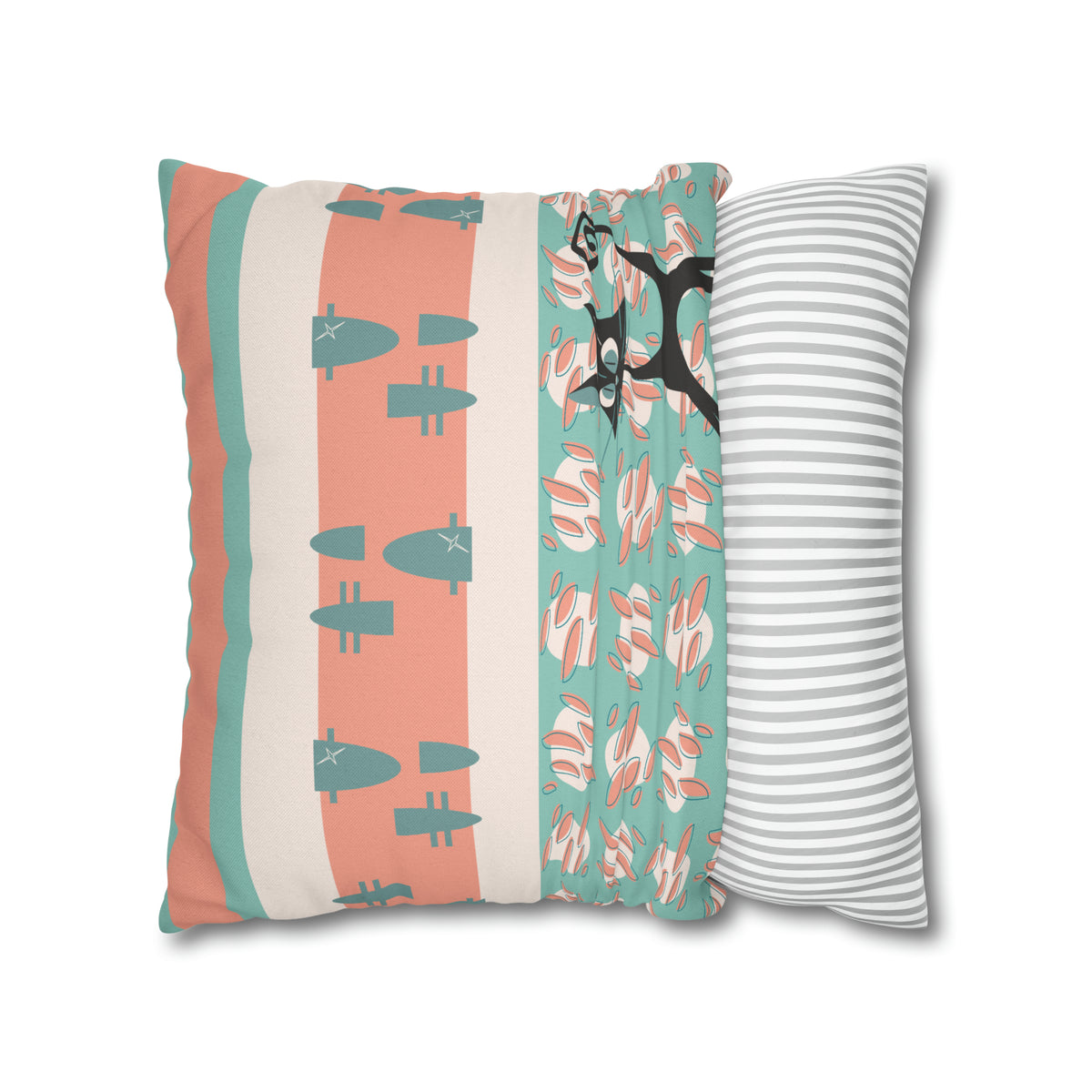 50s Nostalgic Atomic Cat Mid Century Modern Aqua, Coral Pink Peach, Kitschy Mid Century Modern Pillow Cover ONLY - Mid Century Modern Gal
