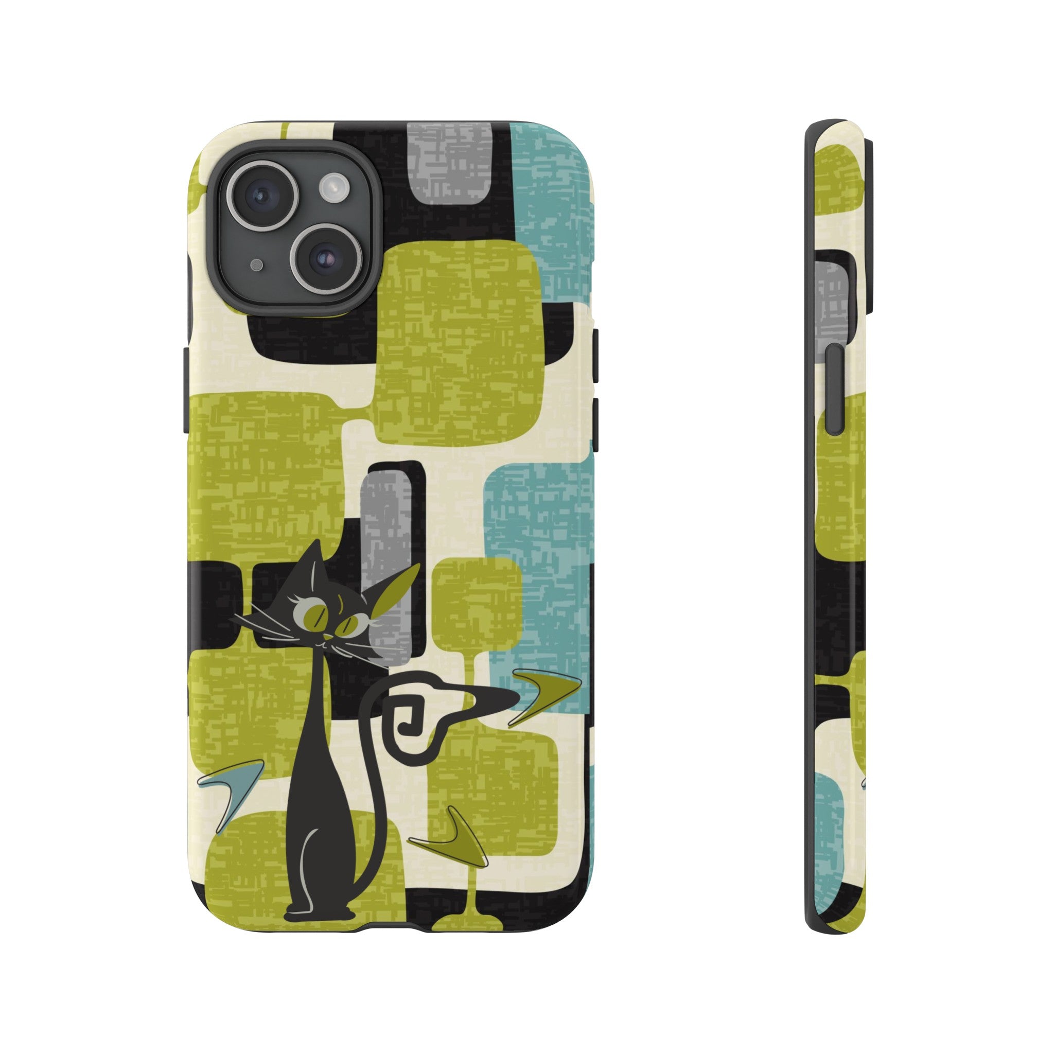 Mid Century Modern Geometric Kitschy Cat, Boomerang Retro Smart Phone Tough Cases