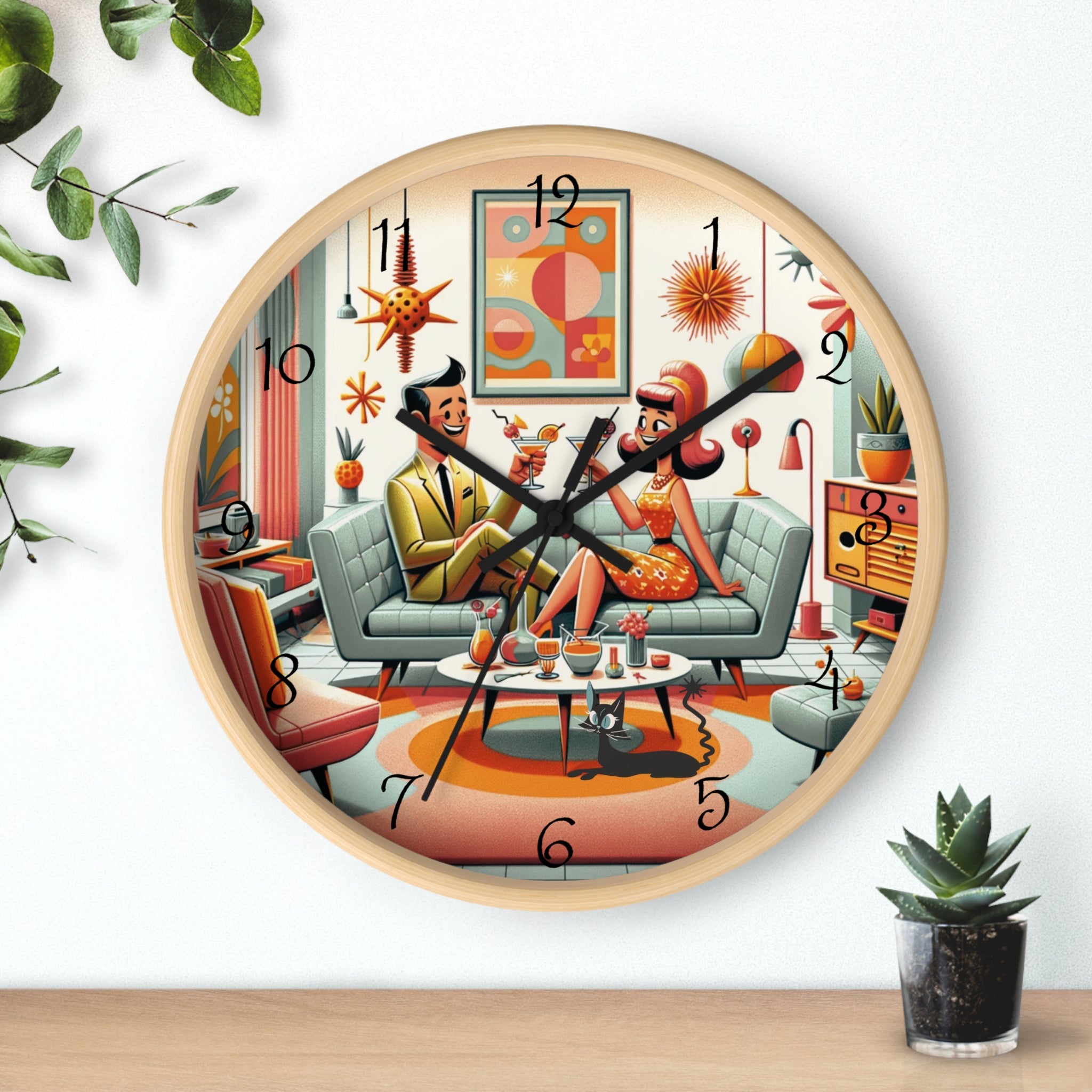 Mid Century Modern Kitschy Quirky Mod Couple, Fun Retro Wall Clock - Mid Century Modern Gal