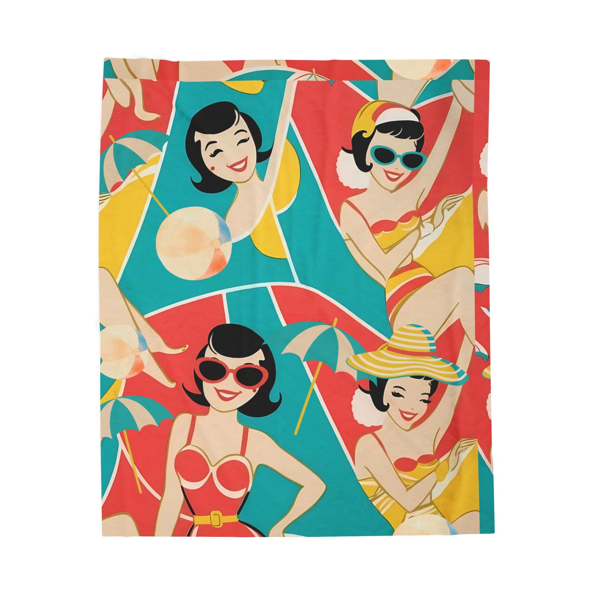 Summer Mod Retro Beach Babe Vintage Girls Thin Lightweight Velveteen Plush Blanket - Mid Century Modern Gal