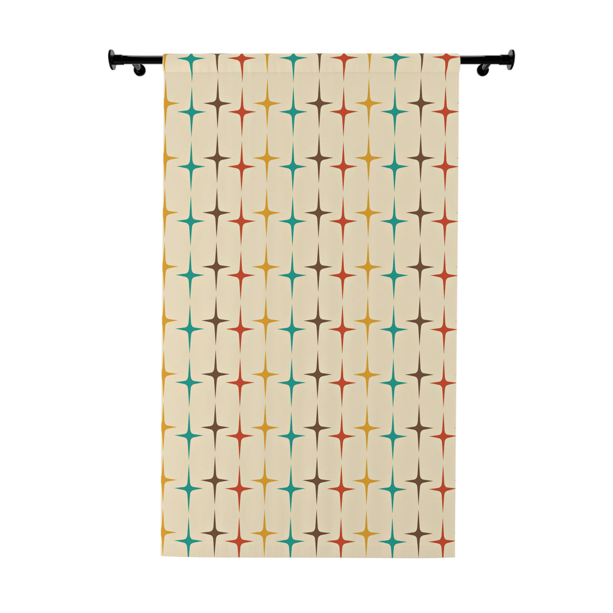 Mid Century Modern Starburst, Beige Aqua, Mustard Yellow, Burnt Orange MCM, Mid Mod Curtain - Mid Century Modern Gal