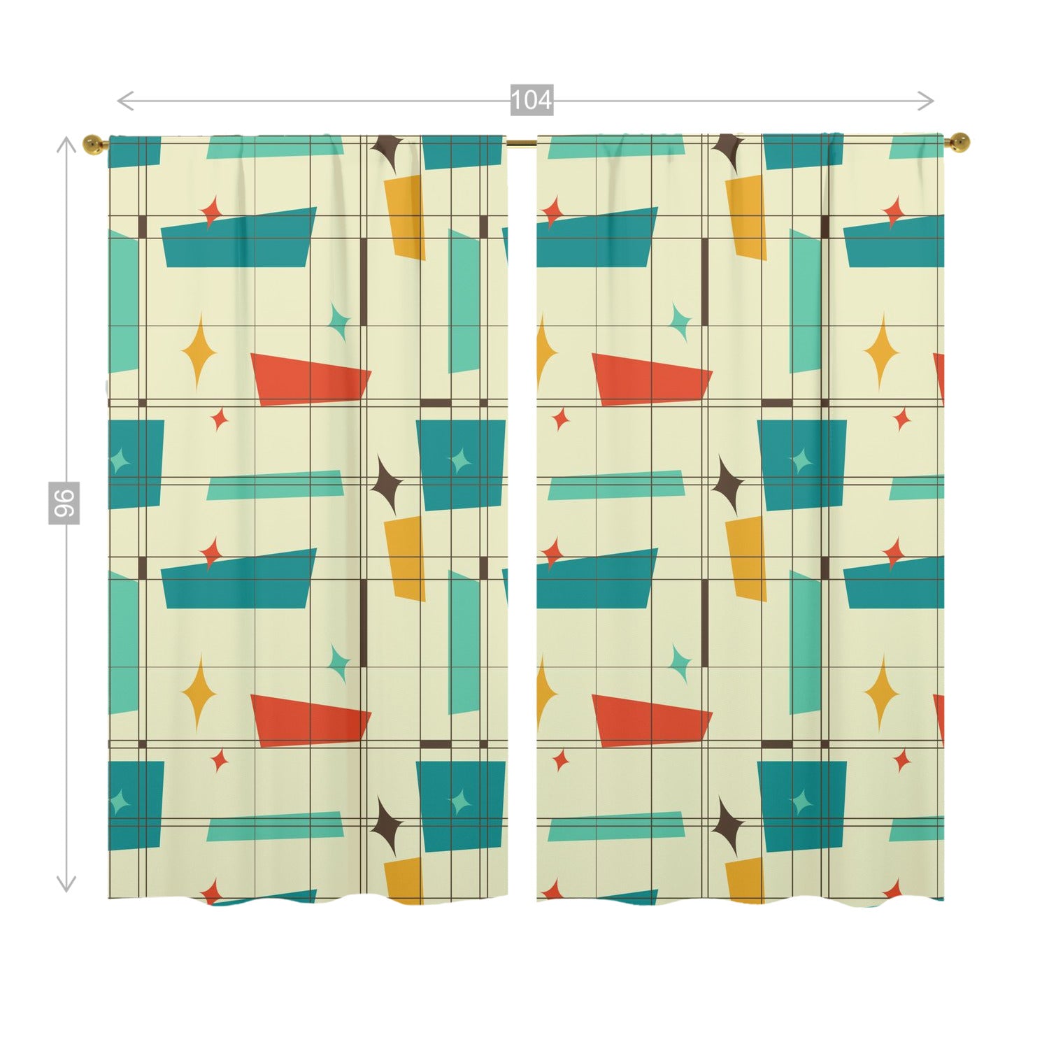 Mid Century Modern Fun And Funky Geometric Retro Window Curtains (two panels) - Mid Century Modern Gal
