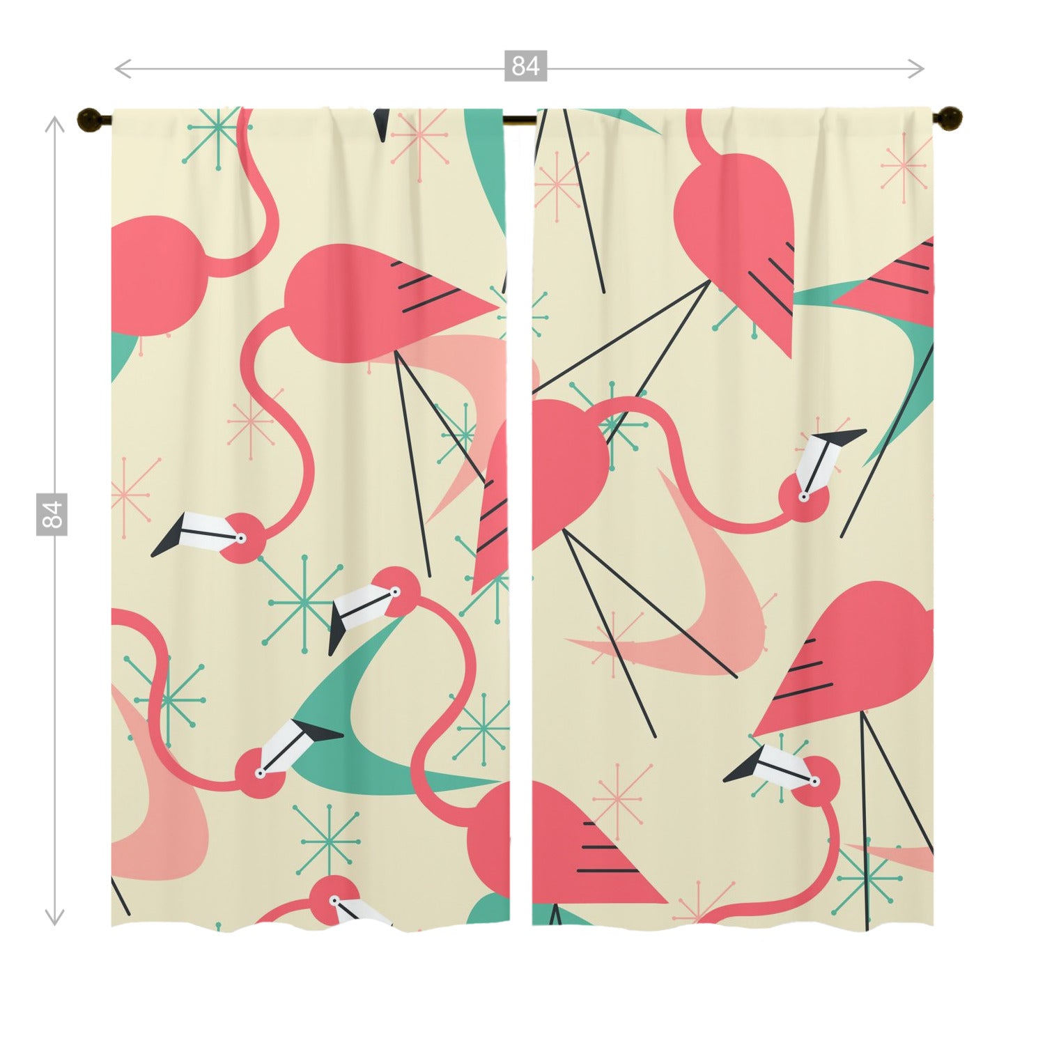 Mid Century Modern Flamingo Kitschy Fun Quirky Retro Window Curtains (two panels) - Mid Century Modern Gal