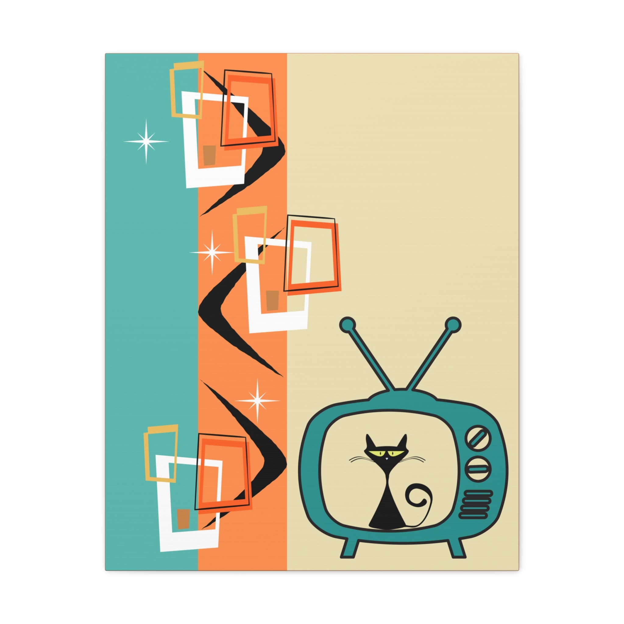 Atomic Cat Retro Kitschy Cute Boomerang Starburst Mid Mod Canvas Gallery Wraps - Mid Century Modern Gal