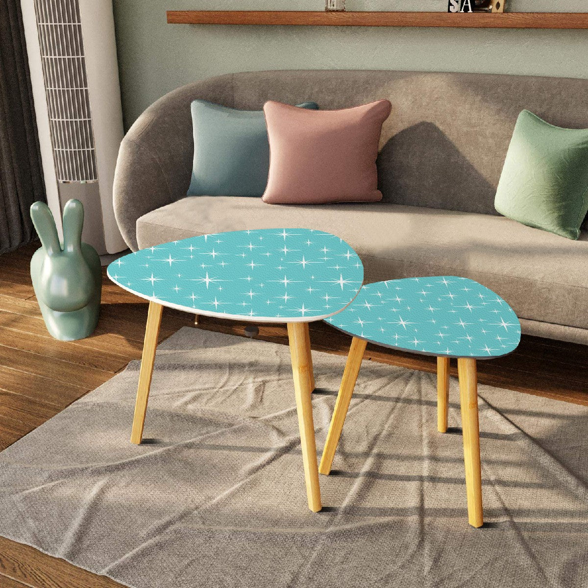 Mid Century Modern Nesting Tables, Aqua White Starburst MCM Furniture - Mid Century Modern Gal