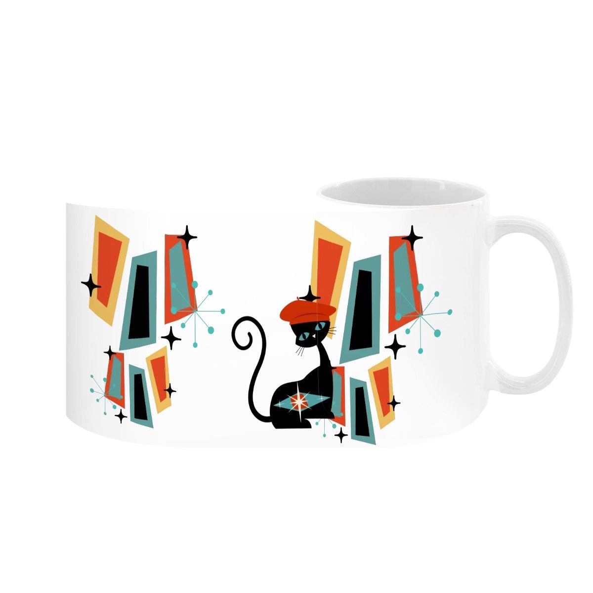Atomic Cat Mid Century Modern Coffee Mug With Geometric Design - Mid Century Modern Gal