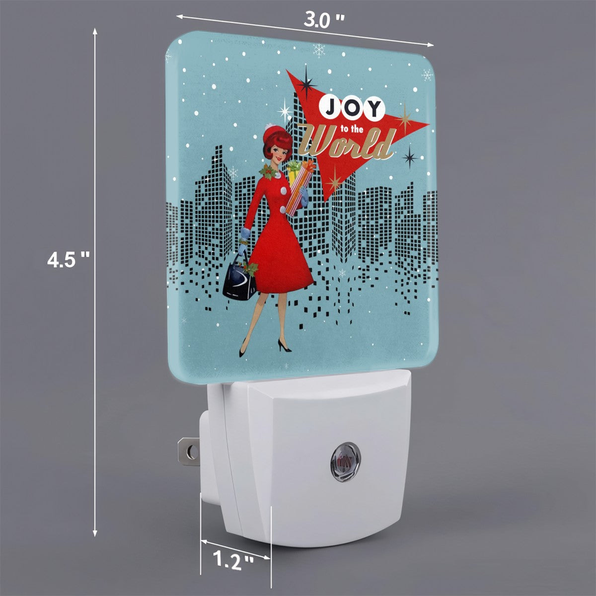 Mid Century Modern Christmas 50s Retro City Gal Joy To The World LED Night Light Set of 2 - Mid Century Modern Gal