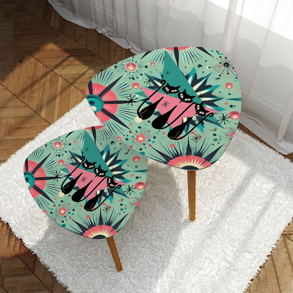 Atomic Cat, Kitschy Mid Century Modern Nesting Tables, Pink, Atomic Style - Mid Century Modern Gal