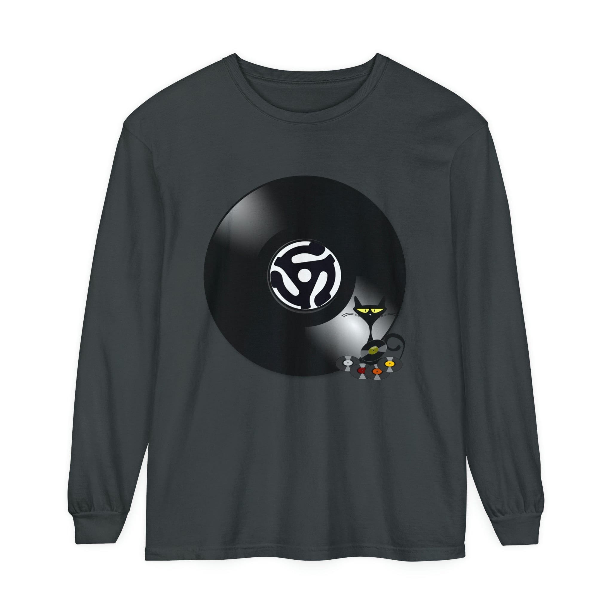 45 Rpm Vinyl Record, Cool Atomic Cat, Music Lover, DJ Spinning Unisex Long Sleeve T-Shirt - Mid Century Modern Gal