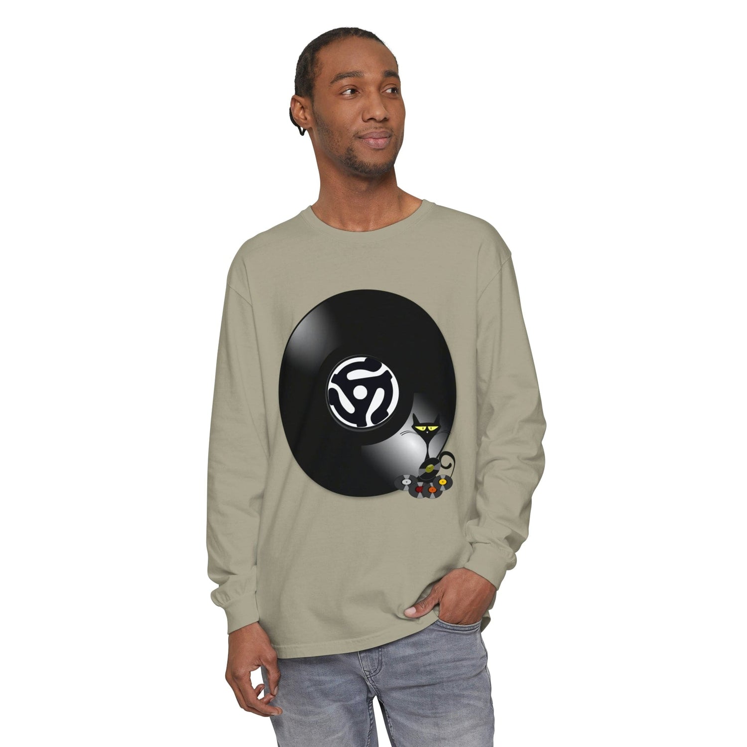 45 Rpm Vinyl Record, Cool Atomic Cat, Music Lover, DJ Spinning Unisex Long Sleeve T-Shirt Long-sleeve