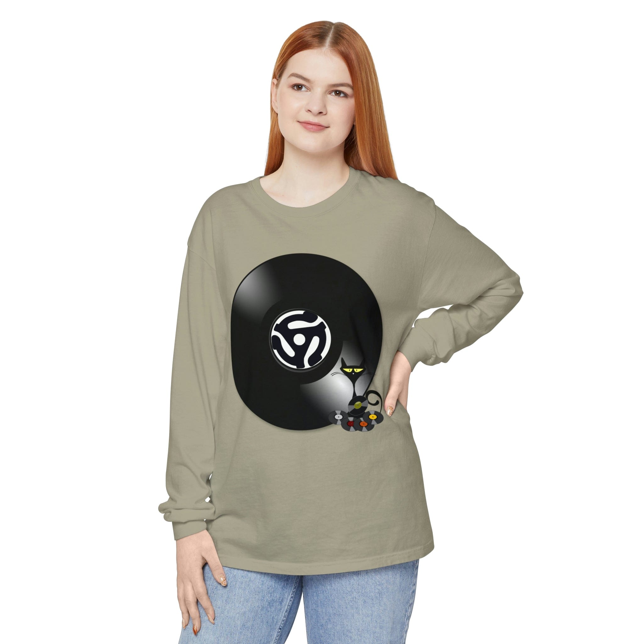 45 Rpm Vinyl Record, Cool Atomic Cat, Music Lover, DJ Spinning Unisex Long Sleeve T-Shirt Long-sleeve