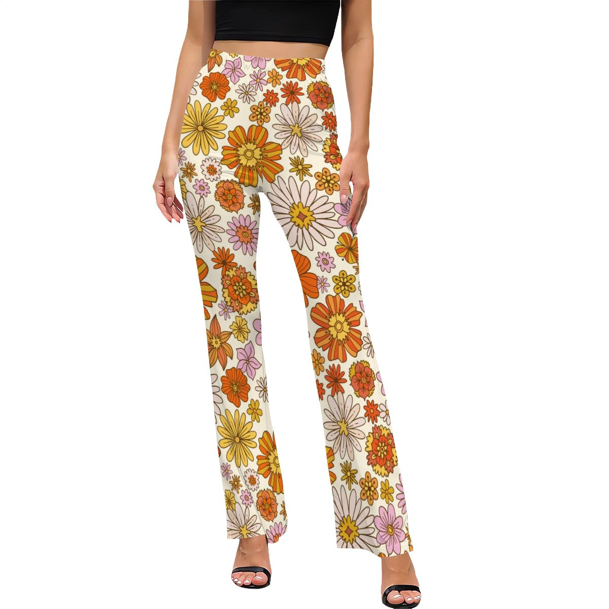 Retro Style 70s Flower Power Hipster Flared Pants - Mid Century Modern Gal