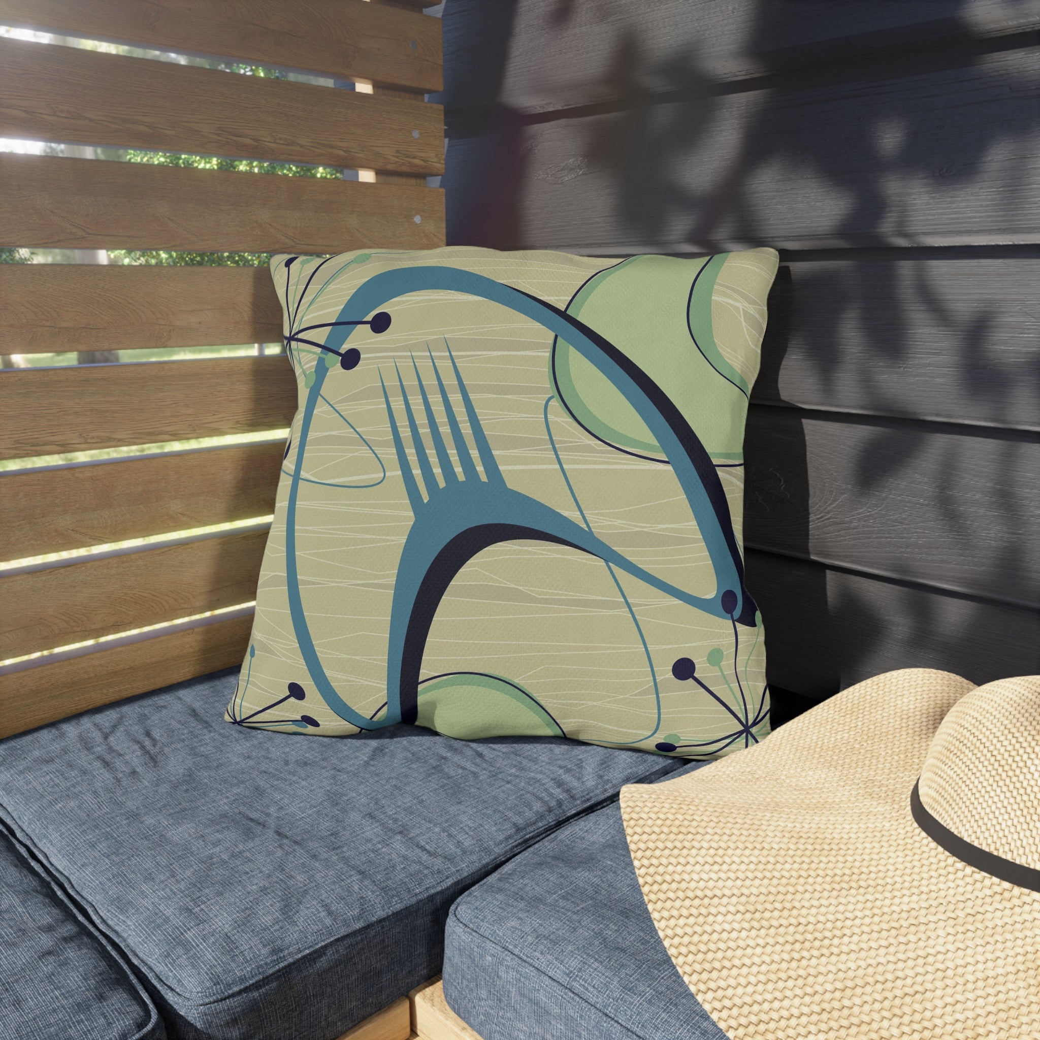 Mid Century Modern Atomic Boomerang Summer Garden Outdoor Pillows - Mid Century Modern Gal
