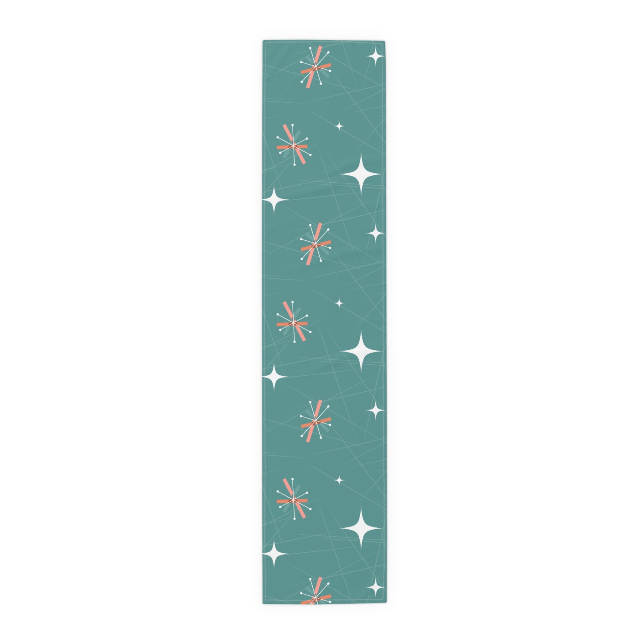 Mid Century Modern, Kitchen, Dining, Table Runner, Teal Blue, Pink, Abstract Starburst MCM Designs - Mid Century Modern Gal