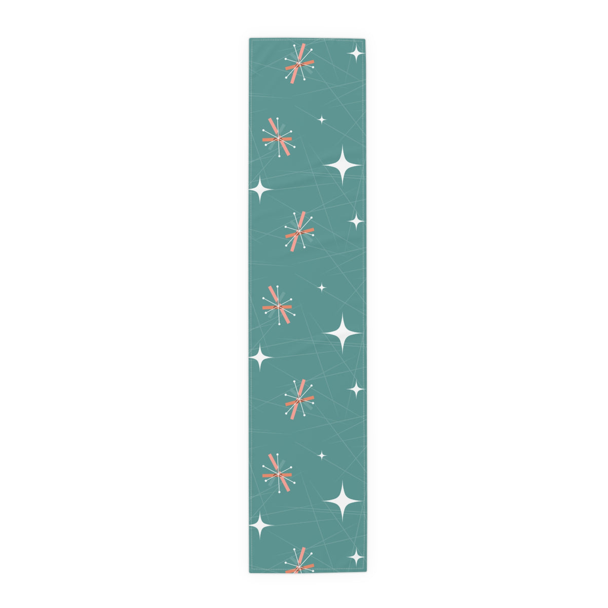 Mid Century Modern, Kitchen, Dining, Table Runner, Teal Blue, Pink, Abstract Starburst MCM Designs - Mid Century Modern Gal