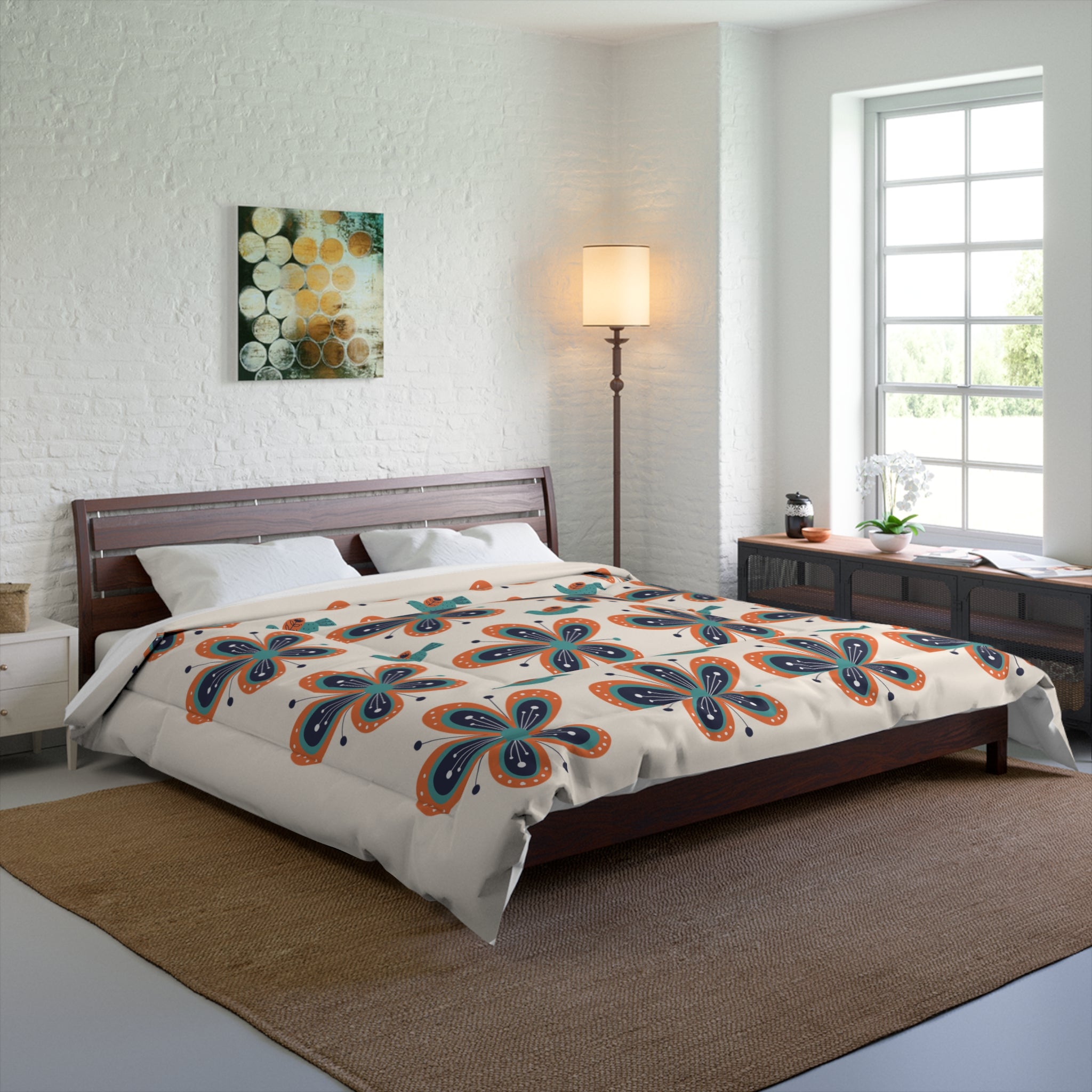 Scandinavian Floral Birds Modern Danish Pattern Comforter - Cozy Home Bedding for Relaxed Vibes - Mid Century Modern Gal