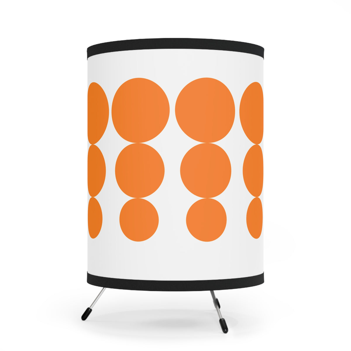 Pyrex Orange Dot, Minimalist Modern Tripod Lamp with Orange Dots - Mid Century Modern Gal