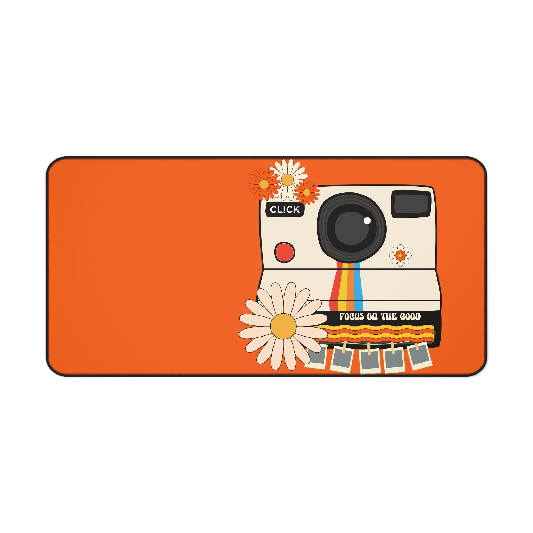 Hip Desk Mat, Focus On The Good, Retro Camera, Flower Power 70&
