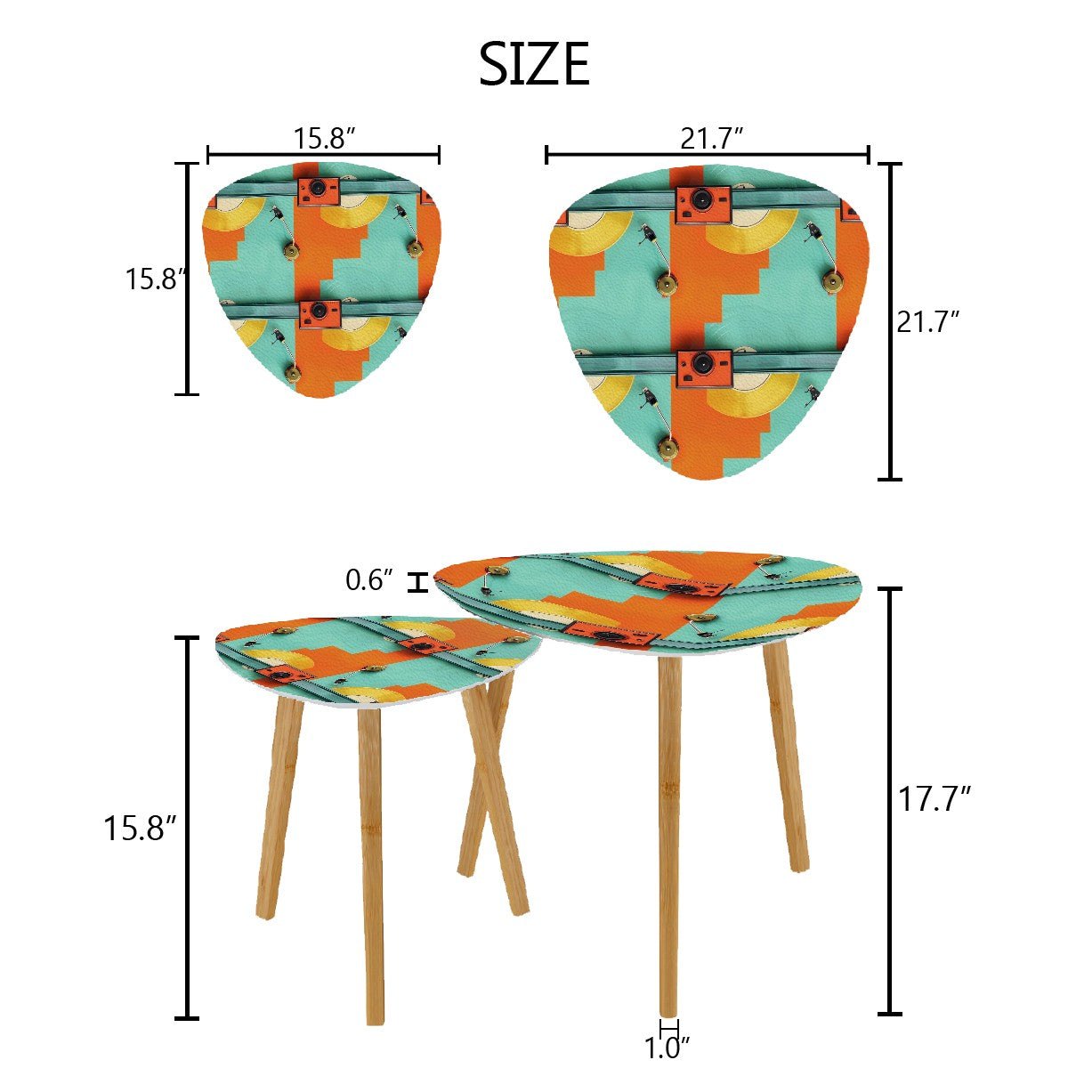 Mid Century Modern Orange, Teal, Retro Record Mod Nesting Tables - Mid Century Modern Gal