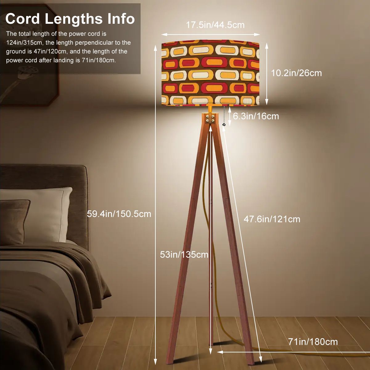 Retro Floor Tripod Lamp, Geometric Designed Orange, Yellow Brown Mid ModTripod Floor - Mid Century Modern Gal
