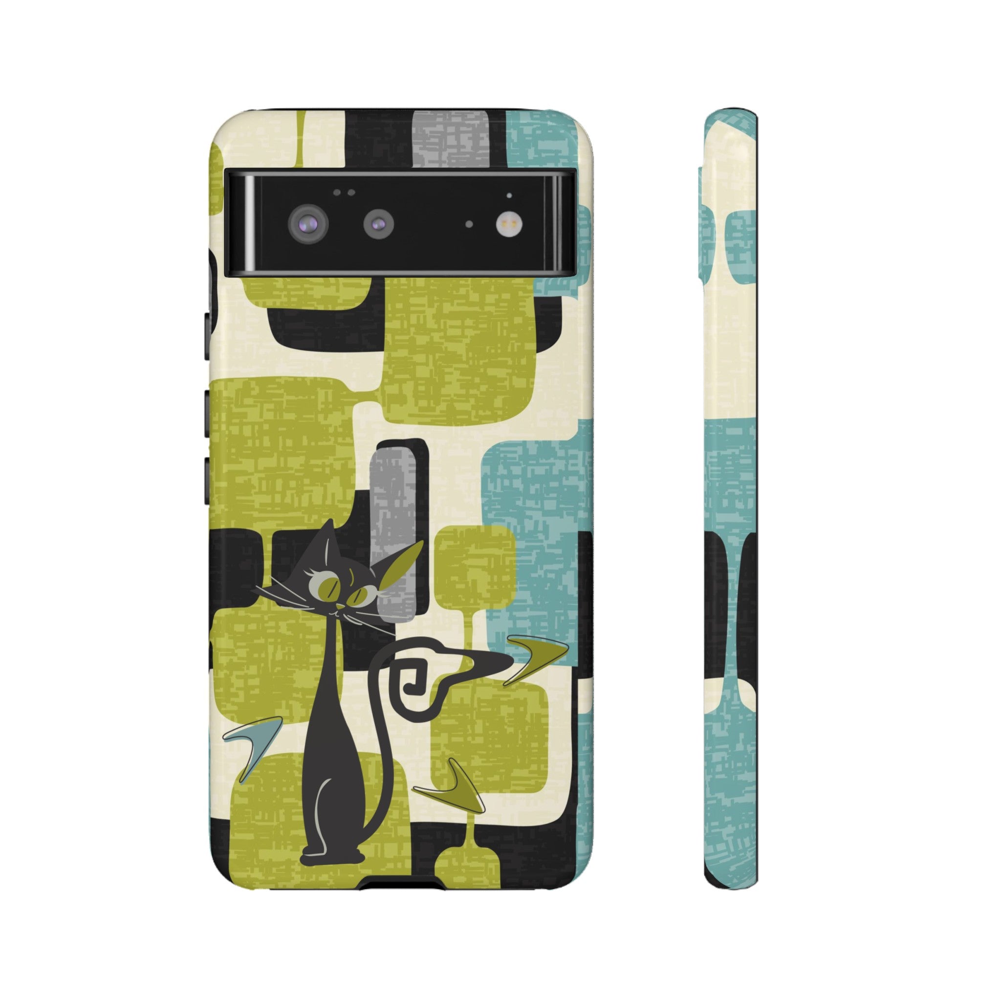Mid Century Modern Geometric Kitschy Cat, Boomerang Retro Smart Phone Tough Cases