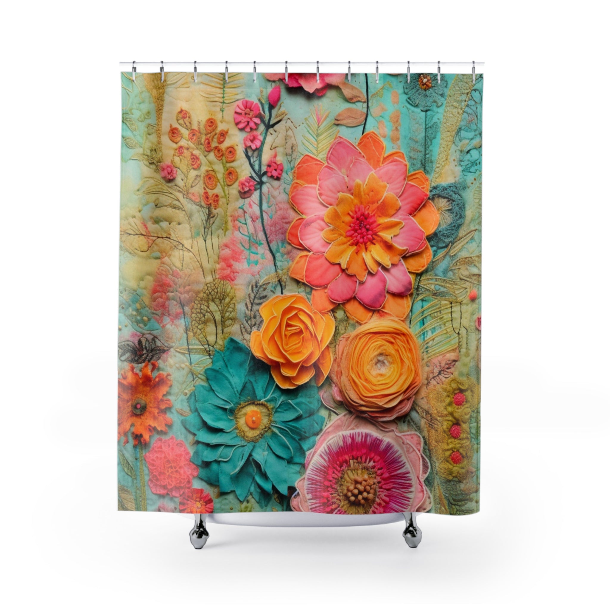 Retro Boho Chic Floral Hippie Vibes Shower Curtain - Mid Century Modern Gal