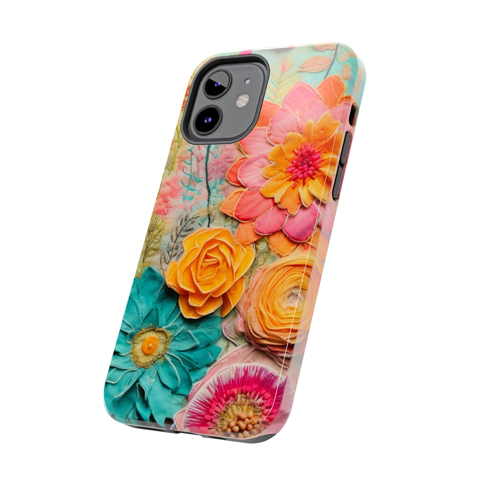 Boho Retro Floral Faux Pressed Flowers Smart Phone Tough Phone Cases - Mid Century Modern Gal