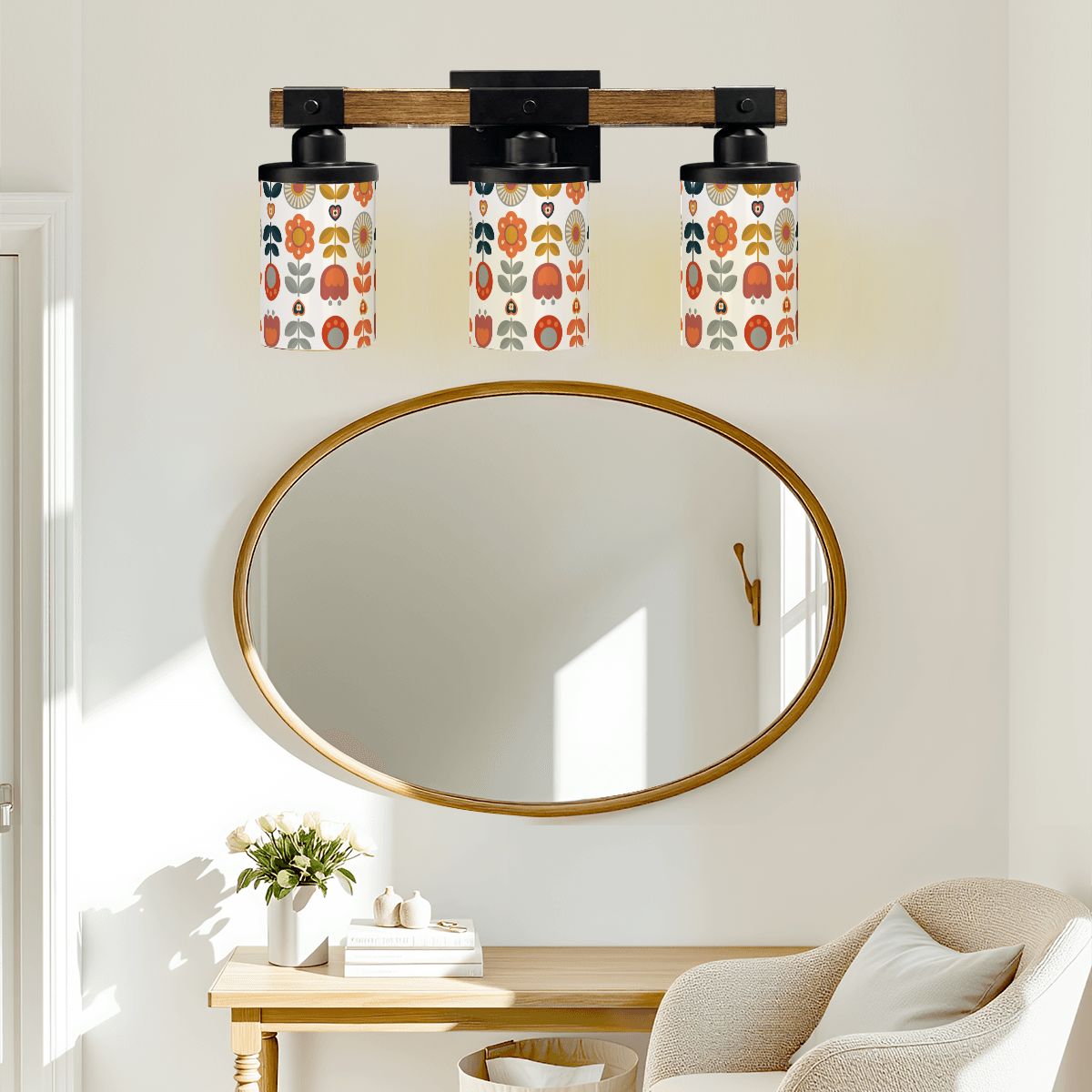 Modern Scandinavian Flower Orange Yellow Mod Bathroom Vanity Light Fixture - Mid Century Modern Gal