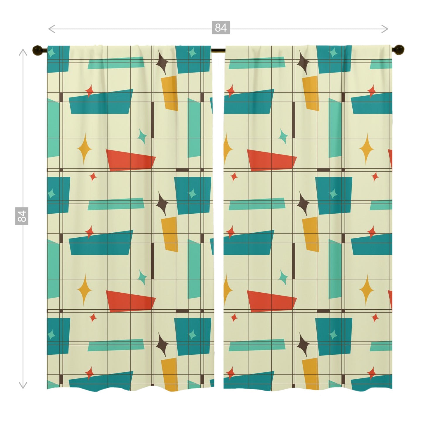 Mid Century Modern Fun And Funky Geometric Retro Window Curtains (two panels) - Mid Century Modern Gal