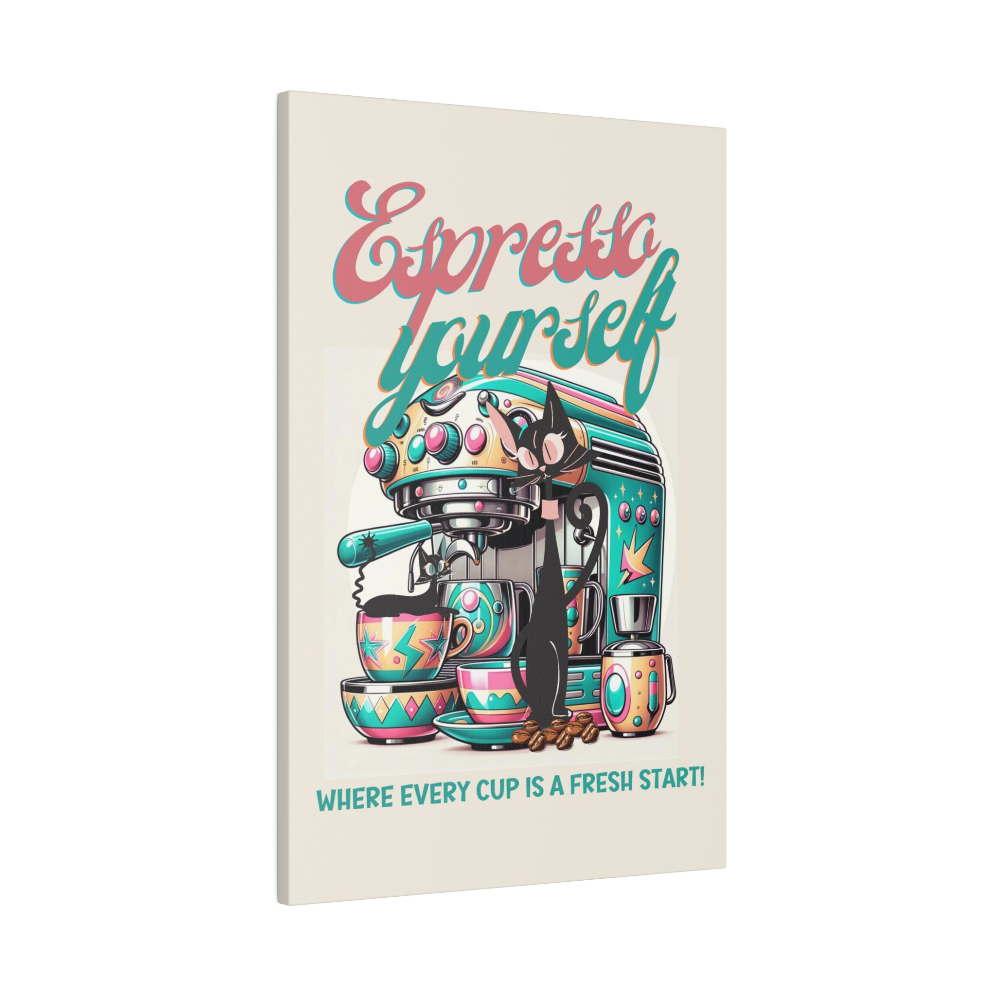 Atomic Cat Coffee Bar, Espresso Bar, Coffee Shop Kitchen Wall Art, Black Cat Lover Gifts, Cat Mom, Kitschy Cute Mid Century Modern Art - Mid Century Modern Gal