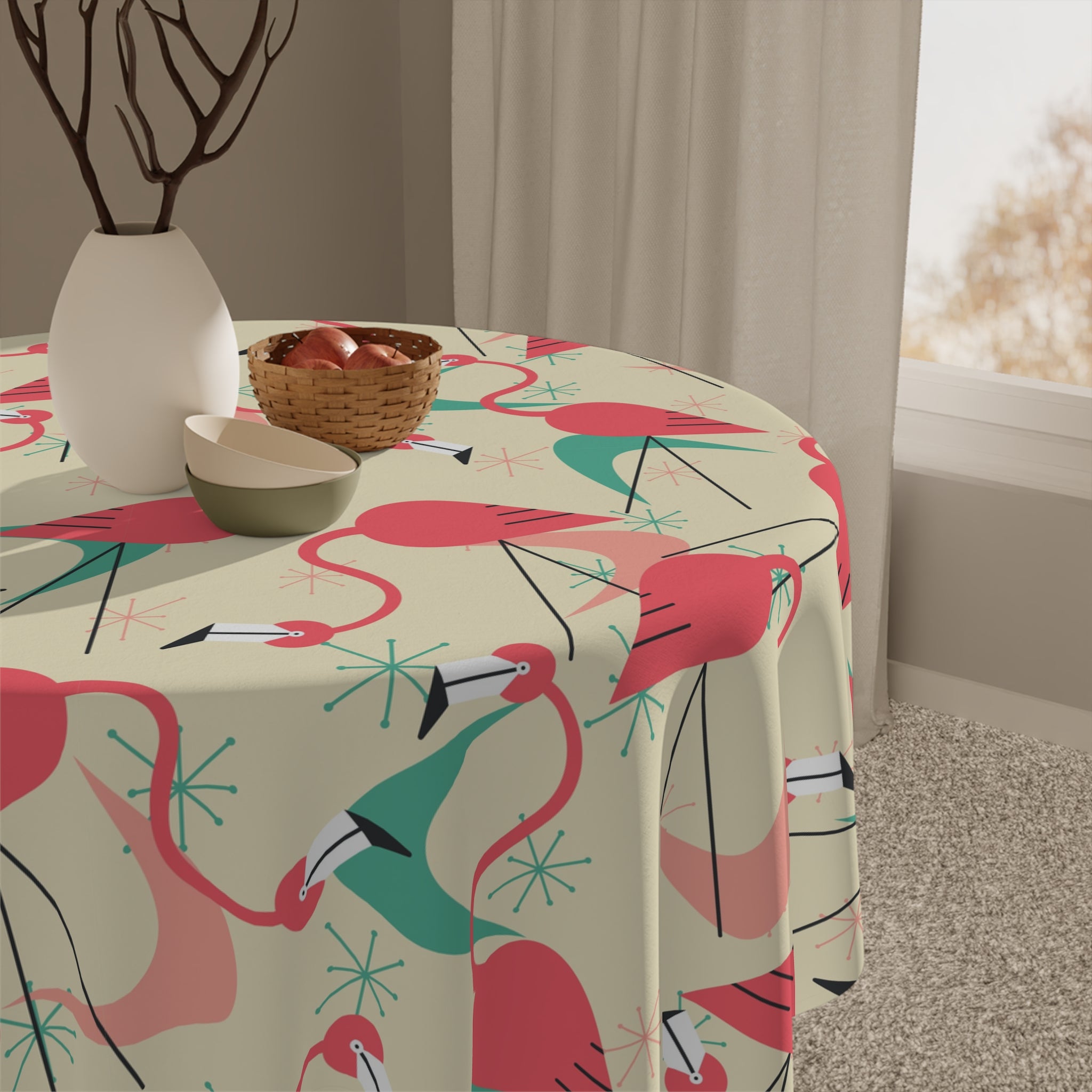 Mid Mod Retro Kitschy Palm Springs California Tropical Flamingo Tablecloth - Perfect for Summer Vibes - Mid Century Modern Gal