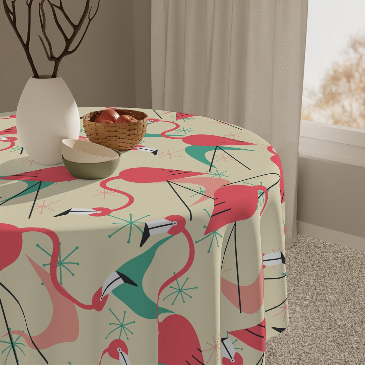 Mid Mod Retro Kitschy Palm Springs California Tropical Flamingo Tablecloth - Perfect for Summer Vibes - Mid Century Modern Gal